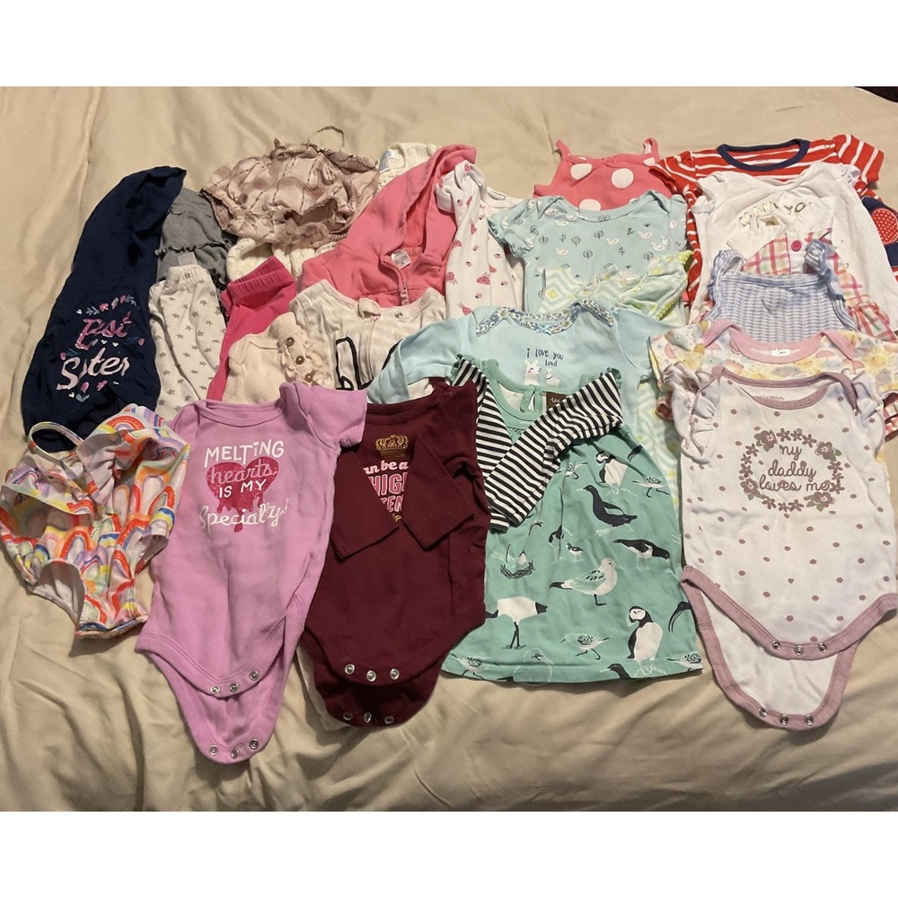 Mixed Brands 24pc Clothes Lot Girls 6-9M Multicolor Bodysuits Pants One-piece
